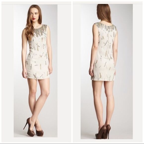 Alice+Olivia Nude Sequin Embellished Silk Mini Dress Size 2 - Picture 1 of 7